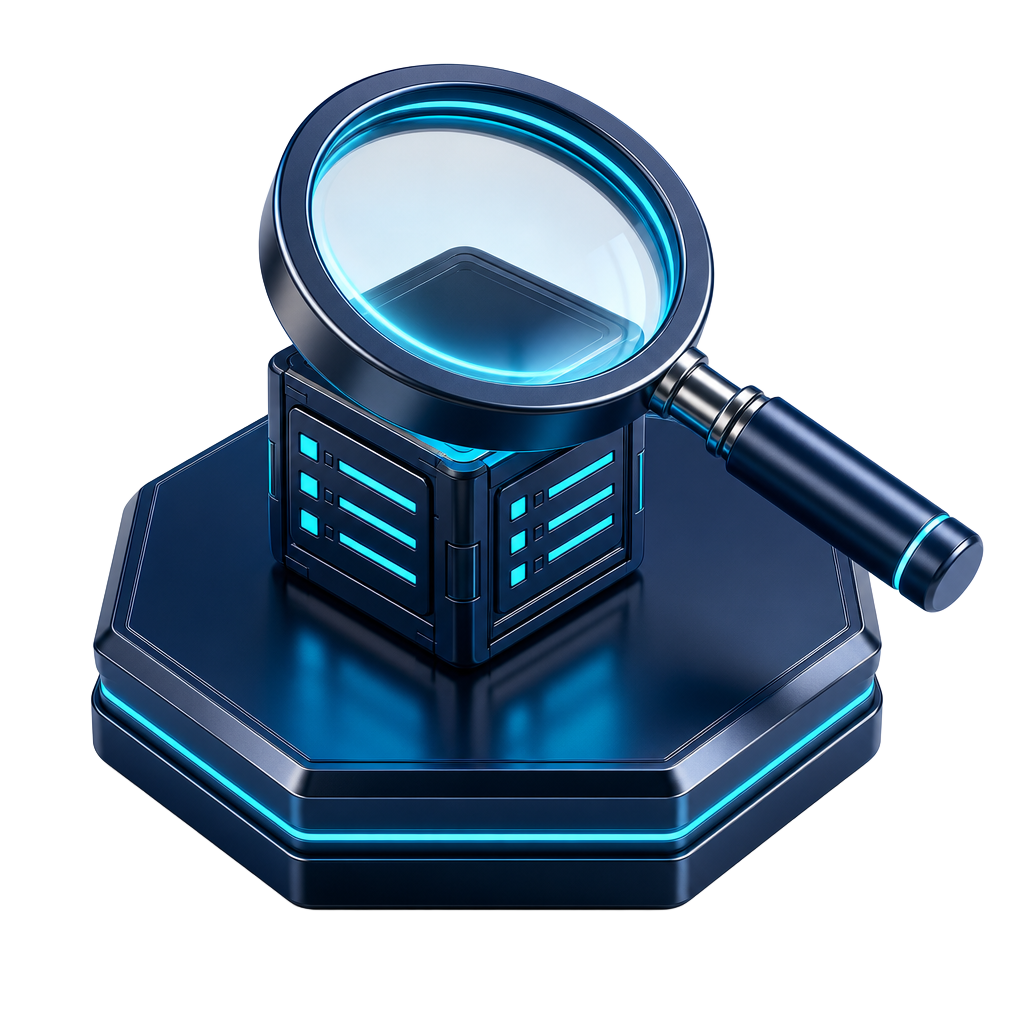 Read and analyze details — 3D magnifying glass inspecting record