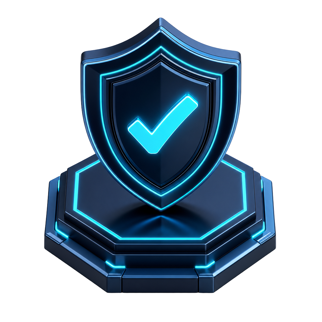 Approvals with full transparency — 3D shield with checkmark